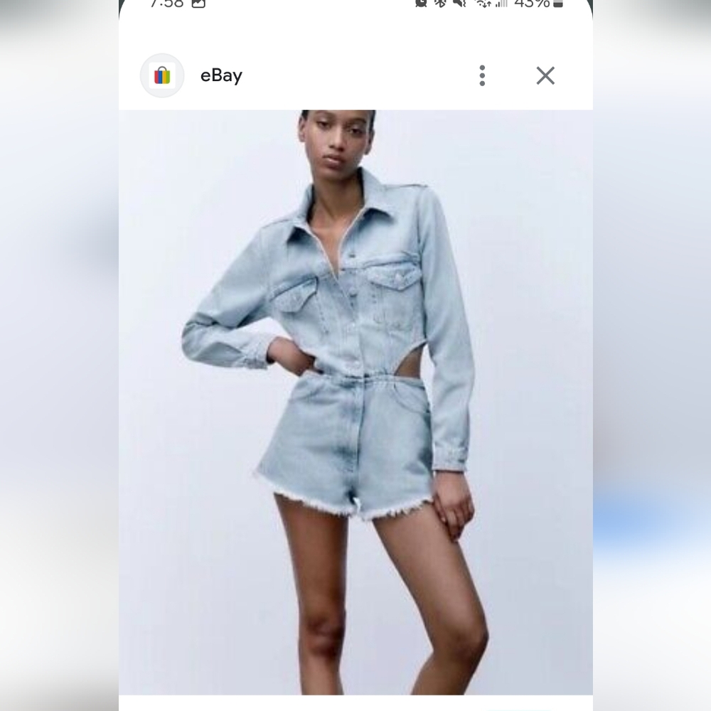 Zara Light Blue Denim Romper